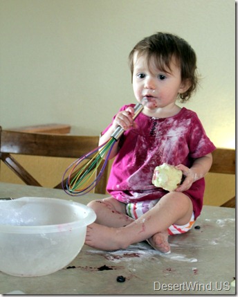 Bug helps make Daddy's birthday breakfast.